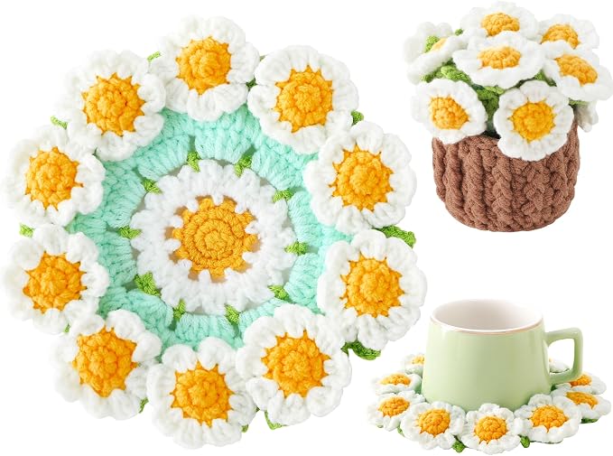 Crochet Flower Coasters, Handmade Bouquet Coasters by VaneOak