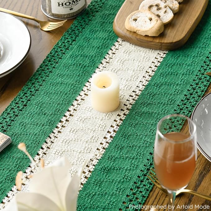 Artoid Mode Emerald Green Farmhouse Woven Table Runner 12x48 Inch | Holiday - Image 4