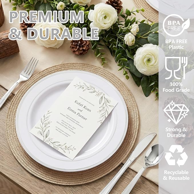 GATHER 350PCS Silver Plastic Plates - Image 3