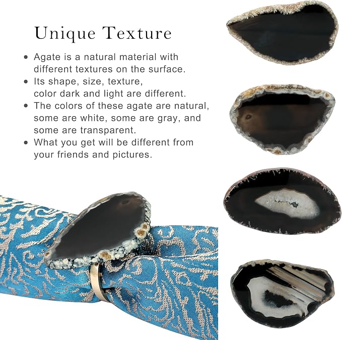 CozyTower Agate Napkin Rings Set of 4, Unique Geode Napkin Rings | Gold Napkin - Image 2