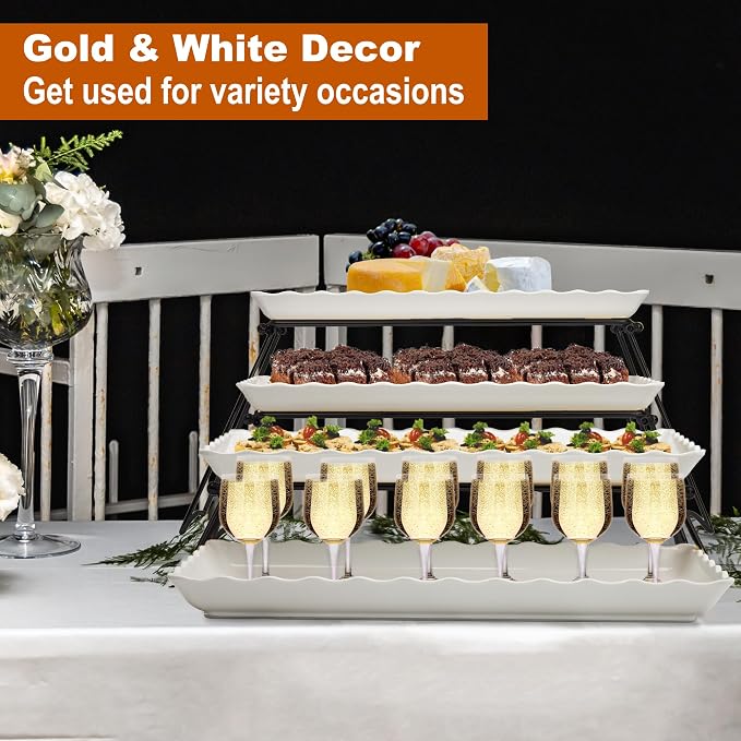 KAQAHIDO Extra Large 4 Tier Serving Tray Set, Tiered Trays Stand - Image 4