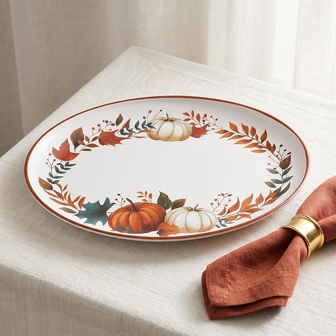 Fall Pumpkin Serving Platters Set of 2, 14 x 10.5 Inch Melamine | BPA-free - Image 6