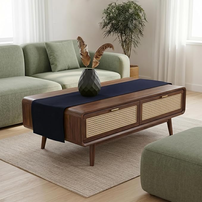 Solino Home 100% Pure Linen Dining Table Runner Navy Woven, Fete 14 x 72 in | - Image 3