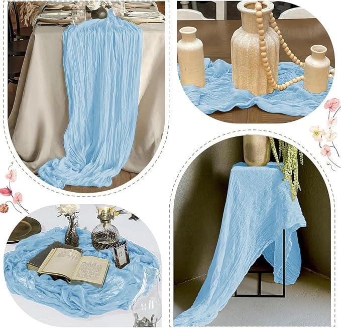 25 Pack Baby Blue Cheesecloth Table Runner 17 x 108 Inch Gauze Table Runner - Image 6