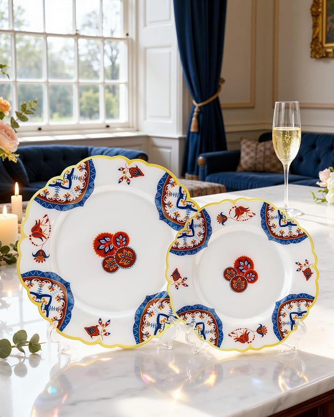 Morejoy 60pcs Vintage Bohemian Plastic Plates，Floral Plastic Plates | Featuring - Image 6