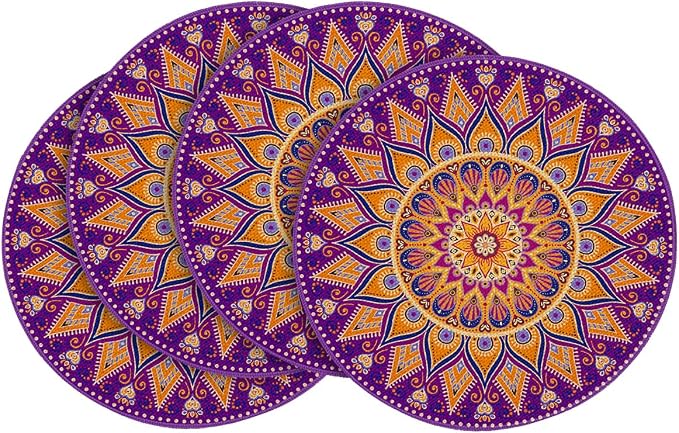 Artoid Mode Purple Mandala Round Placemats Set of 4, 14 Inch Seasonal Spring by ArtoidMode