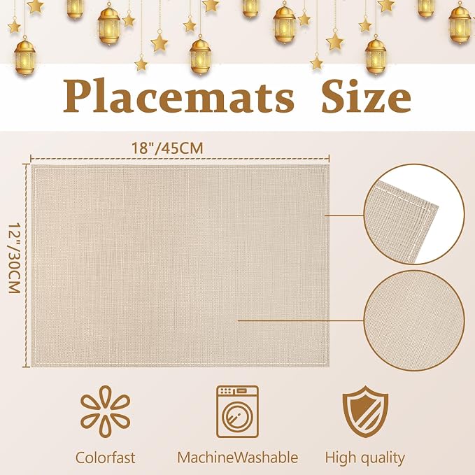 Bloss Beige Placemats Set of 4-12x18 Inch Washable Heat-Resistant Table Mats - Image 3