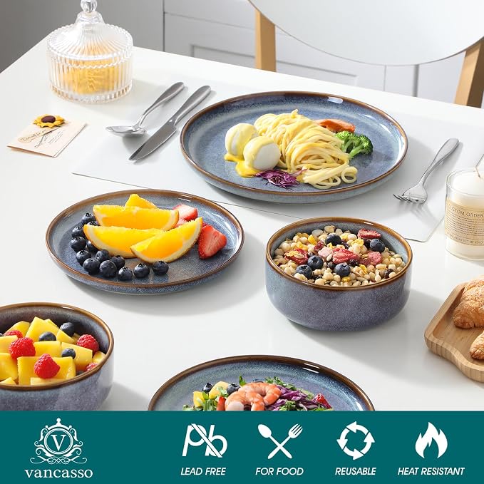 vancasso PLAYA Plates and Bowls Sets, 12 Pieces Grey-Blue Dinnerware Sets - Image 3