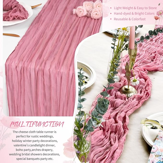 Showgeous 18 Pack Dusty Rose Cheesecloth Table Runner, 17 x 108 Inches | Boho - Image 5