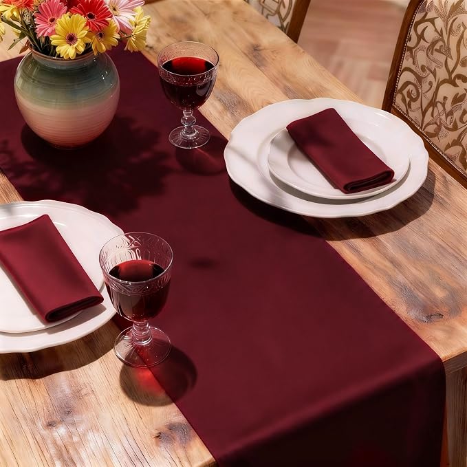 MEANMOY Burgundy Table Runner 108 Inches Long Waterproof Table Runners | - Image 6