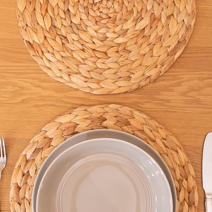 6 Pack, Round Woven Placemats, Natural Water Hyacinth Wicker Place mats - Image 8