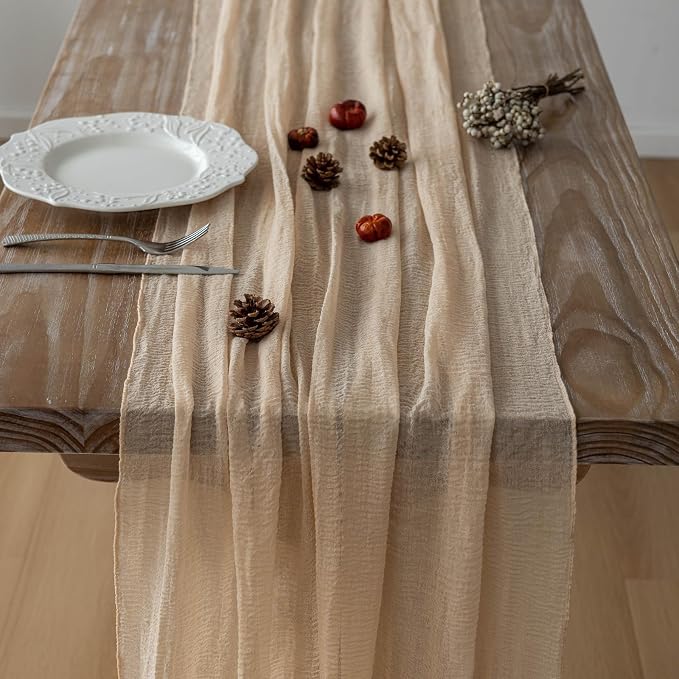 3Pcs Deep Beige Cheesecloth Table Runner 120 Inches - Image 5