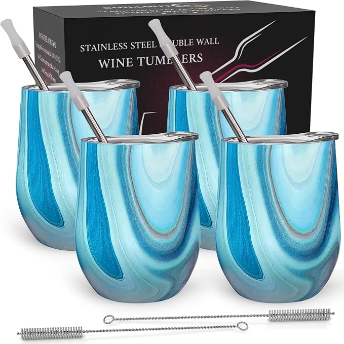 CHILLOUT LIFE 12 oz Stainless Steel Wine Tumblers 4 Pack by CHILLOUTLIFE