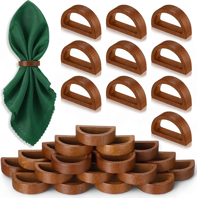 24 Pcs Wooden Napkin Rings Handmade Dining Napkin Holder Buckles Farmhouse by Remerry