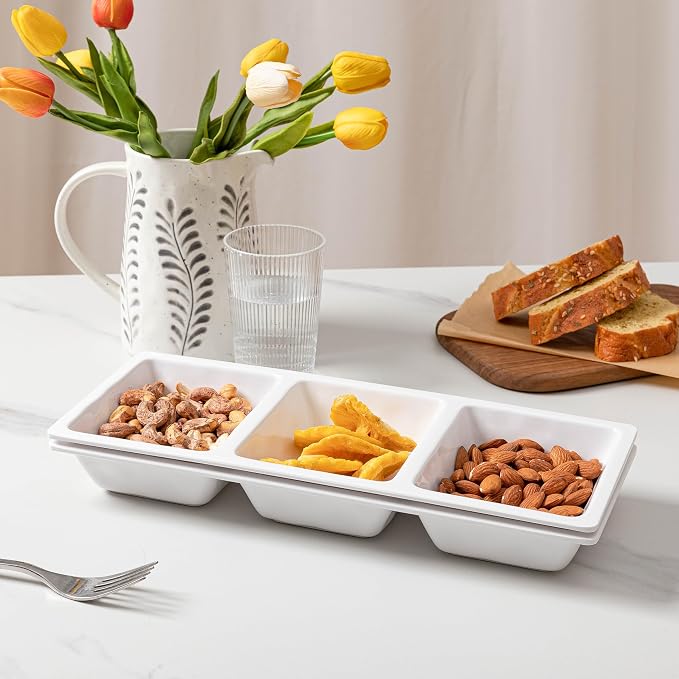 Divided Serving Tray, 14.75”x 6” Reusable 3-Section Party Platters, Condiment - Image 4