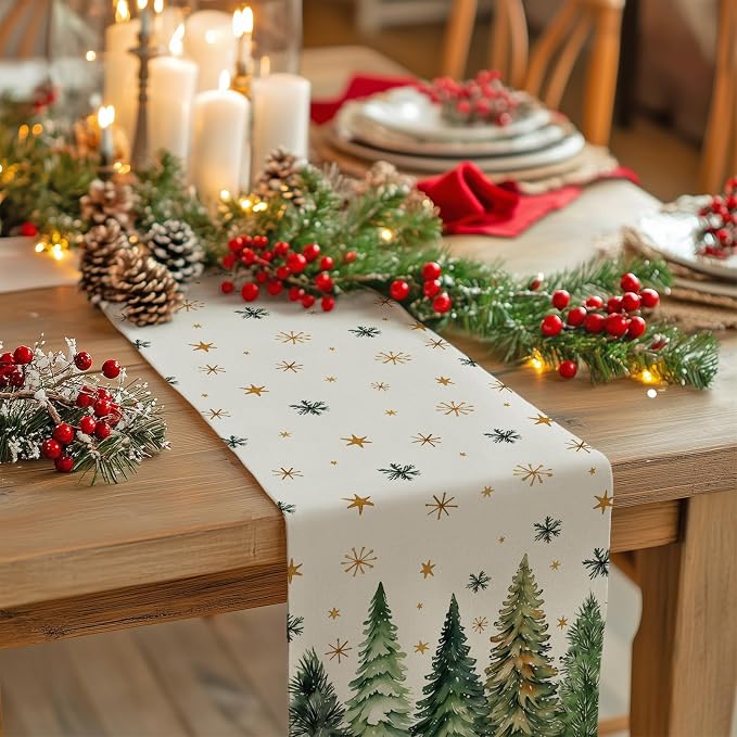 Christmas Table Runner 13x60 Inch, Xmas Tees Snowflakes Holiday Decorative - Image 3