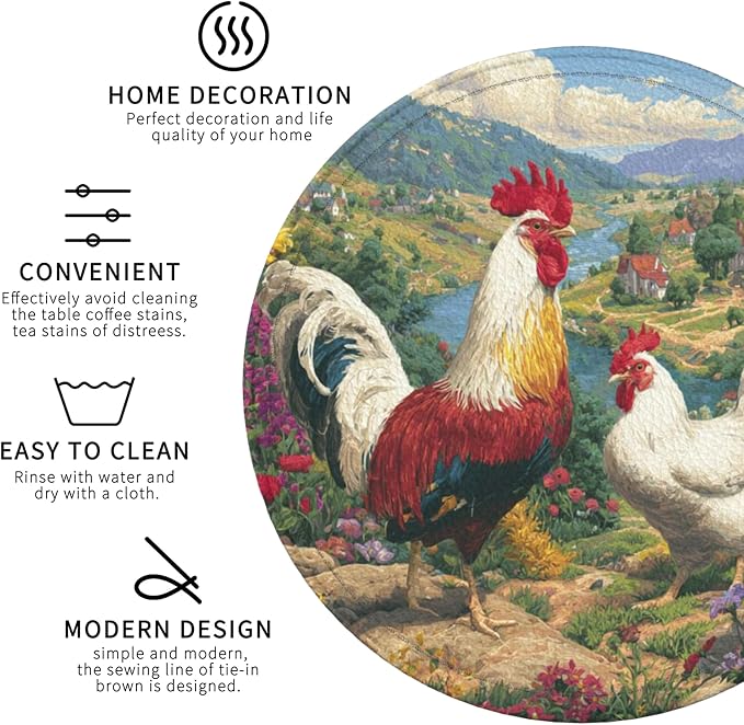 Rooster Coasters Leather Round Drink Coasters 6 Pcs Set - Image 4