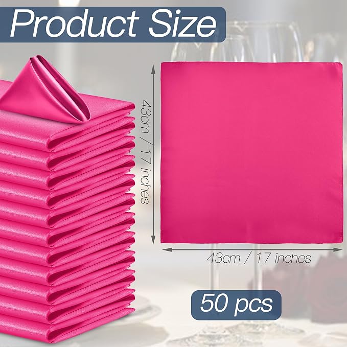 P Pothuiny 50 Pcs Hot Pink Satin Napkins 17 x 17 Inch, Satin Cloth Napkins | - Image 2