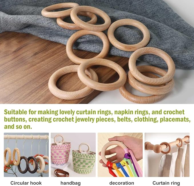 FoDau770 10pcs Natural Beech Wooden Rings, Unfinished Solid Wood Rings Heavy - Image 7