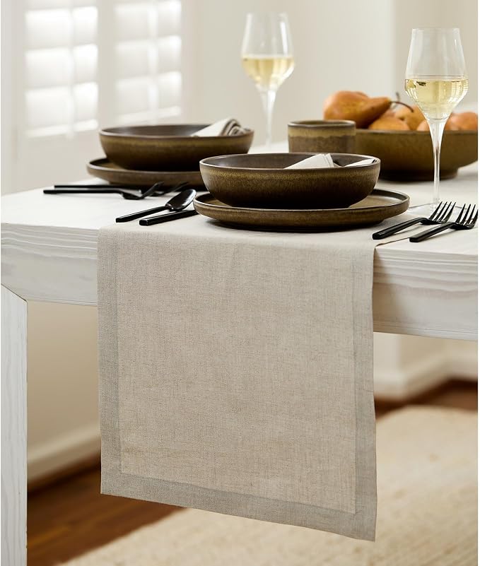 Solino Home 100% Pure Linen Table Runner Natural Long, Fete 14 x 144 in | Table - Image 2