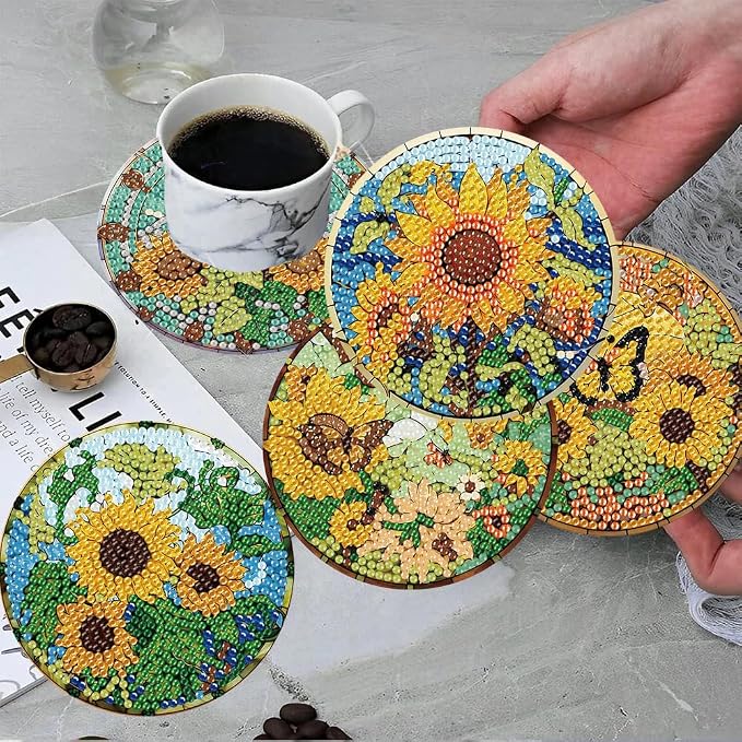 ijbnhd 8 Pcs Sunflower Diamond Art Coasters Kit Diamond Painting Coasters | - Image 4