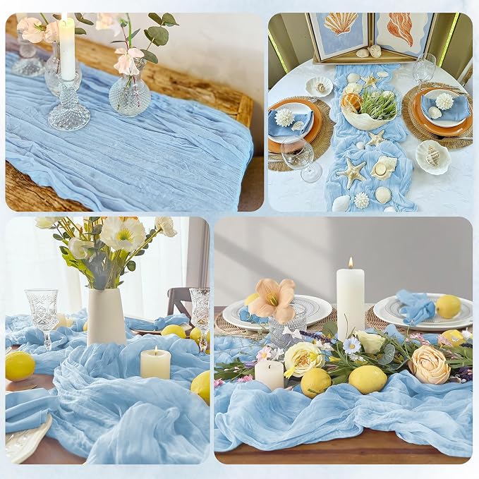 12 Pack Baby Blue Cheesecloth Table Runner 17x108 Inch Semi Sheer Boho Gauze - Image 7