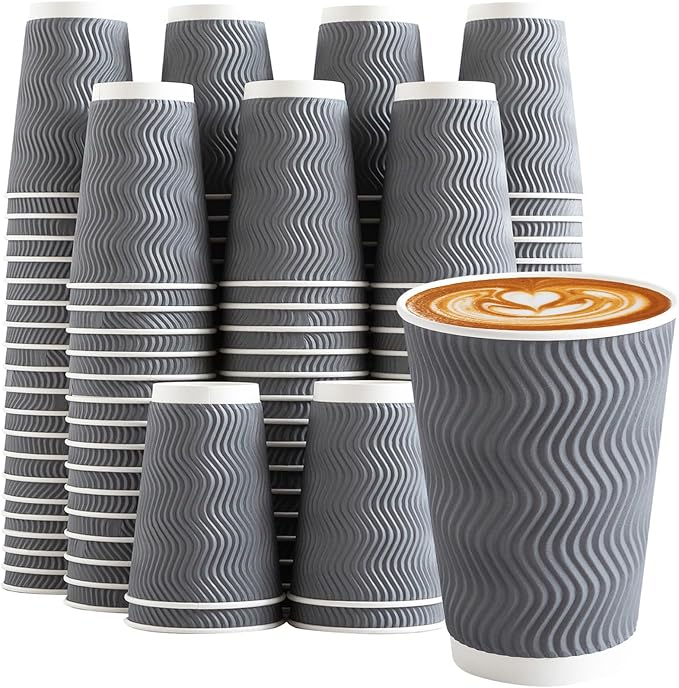Clawsoff 120 Pack 12 oz Coffee Cups Disposable Insulated Paper Cup Gray | by BuyNow