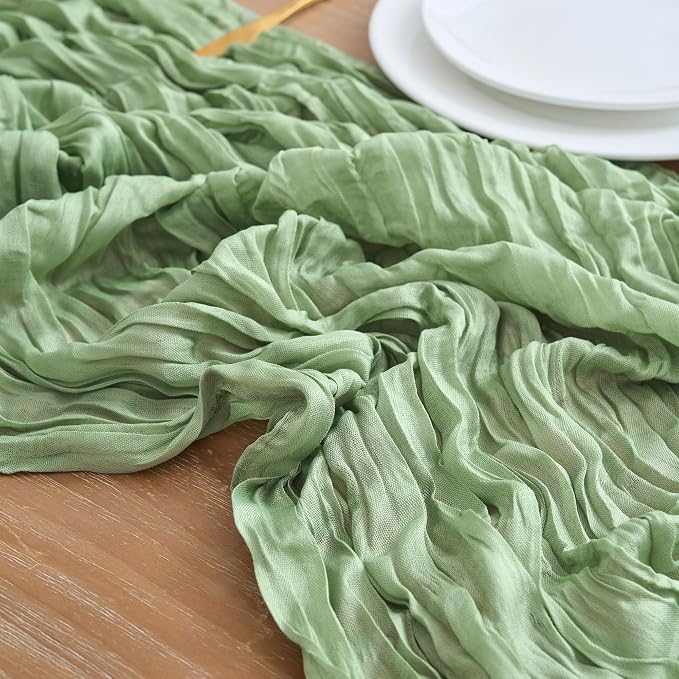 Asee'm 4pcs Cheesecloth Table Runner 120 Inches Sage Green Boho Gauze Cheese - Image 4