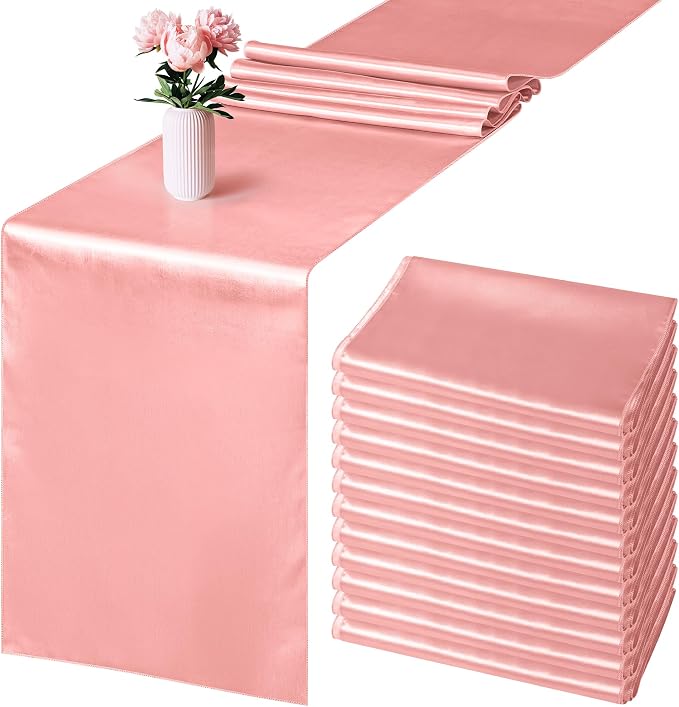 Aneco 12 Pack Satin Table Runner 12 x 108 Inch Rose Gold Long Wedding Satin by Aneco
