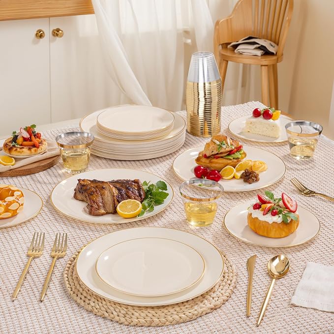bUCLA 150PCS Ivory Plastic Plates - Image 5
