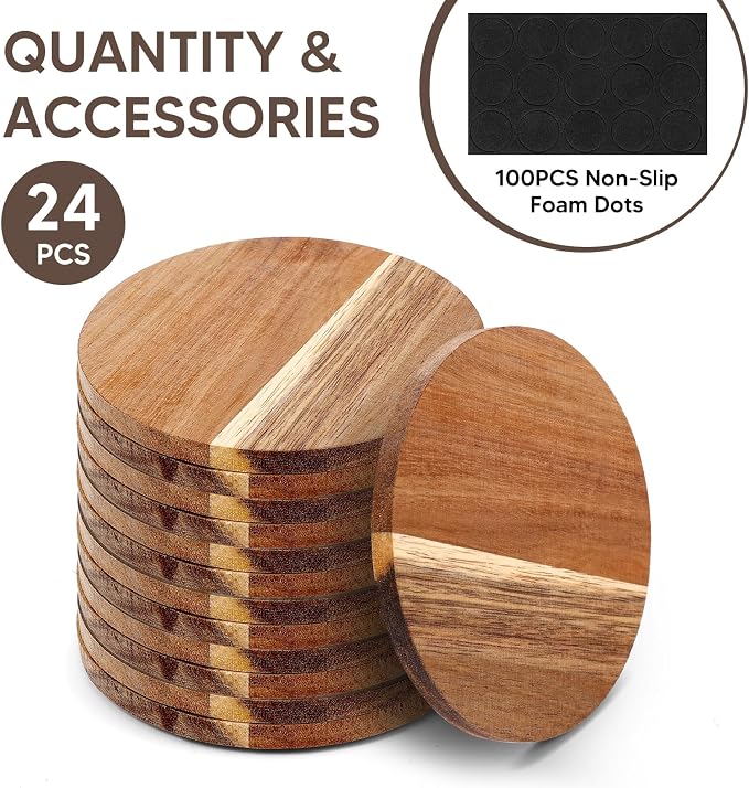 24PCS Wood Coasters Round Wooden Coaster - Image 3