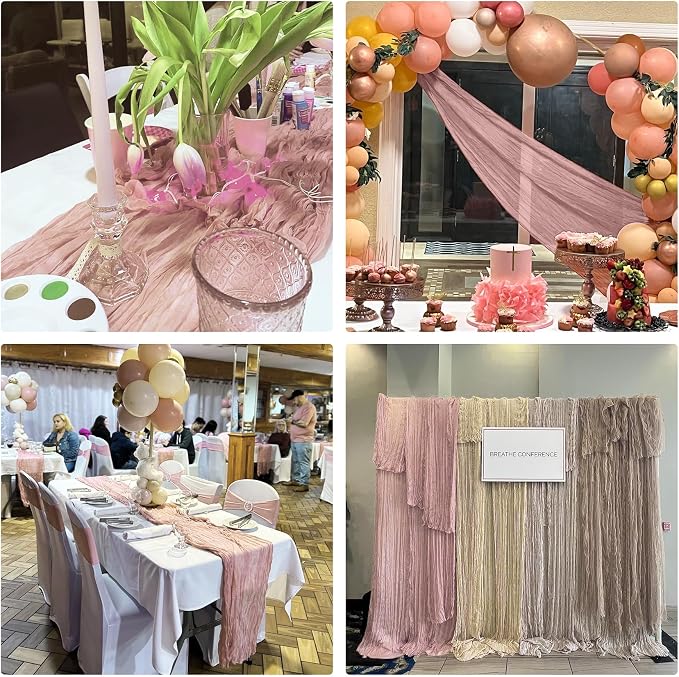 10 Pack Dusty Pink Cheesecloth Table Runner 10FT Boho Gauze Fabric Table Runner - Image 7