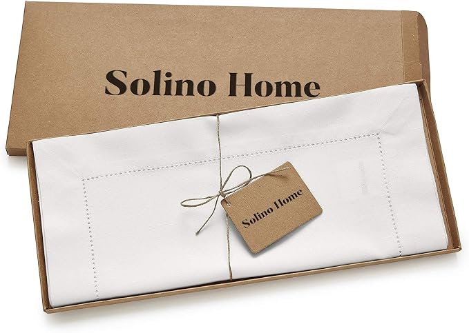Solino Home Cotton Linen Dining Table Runner White Hemstitch, 14 x 36 in | - Image 5