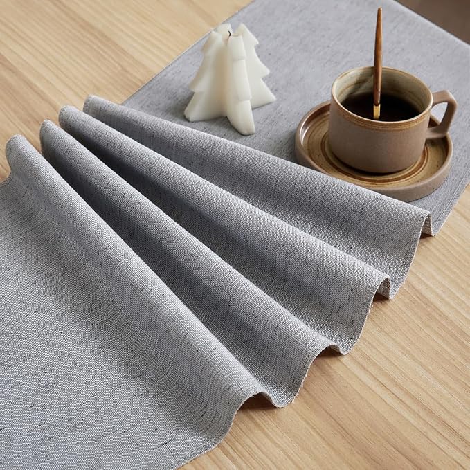 Cotton Linen Table Runner, 13x108 Inch Silver Grey - Image 5