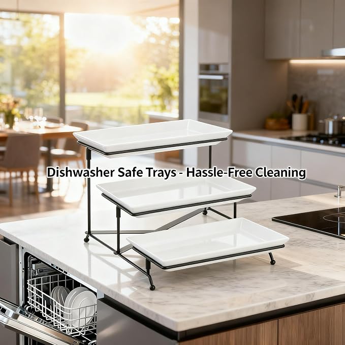 3 Tier Serving Tray, Reusable Tray Stand Black Collapsible Metal Stand - Image 5
