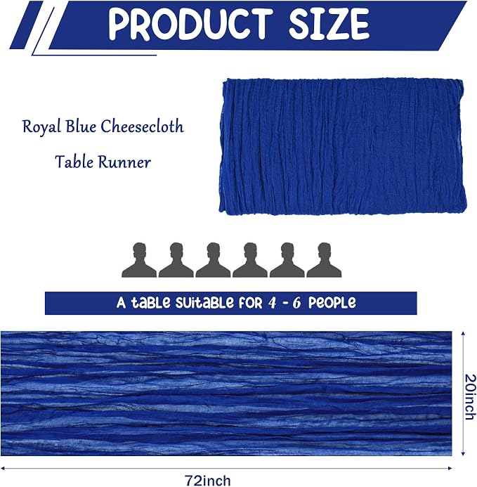 10 Pack Royal Blue Cheesecloth Table Runner 6FT Boho Gauze Fabric Table Runner - Image 2