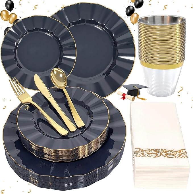 Glowserve 175 Piece Disposable Plastic Plates Dinnerware Set by glowserve