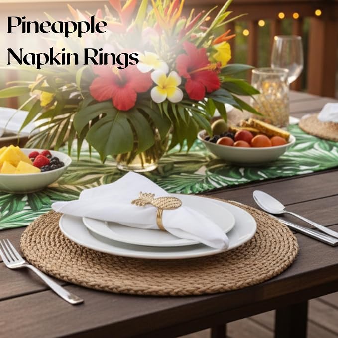 ALPHA Living HOME Set of 12 Napkin Rings Pineapple Antique Gold Bulk Elegant - Image 7
