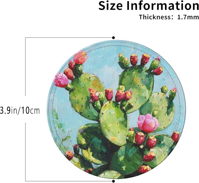 Cactus Coasters Leather Round Drink Coasters 6 Pcs Set - Image 4