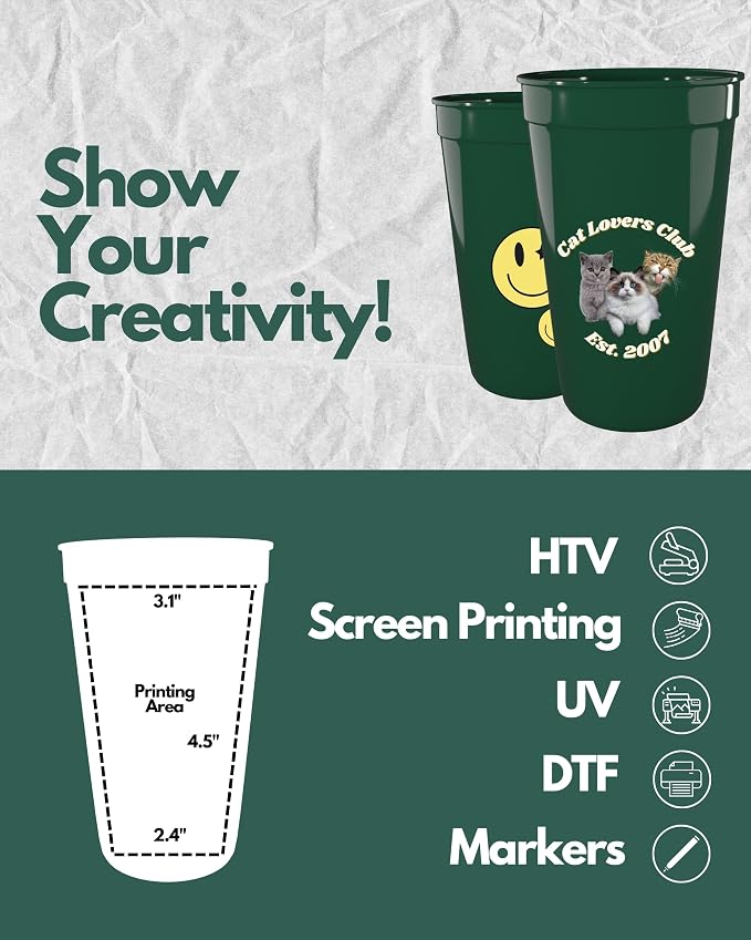 PartyPrints 10 Pack 22 oz Kelly Green Reusable Blank Plastic Cups, Colored - Image 3