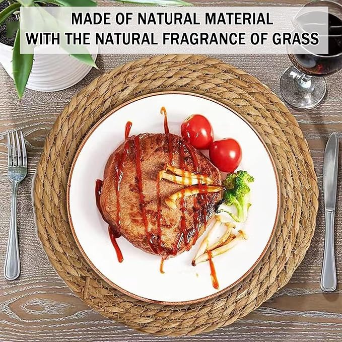 Handmade Heat Resistant 13" Round Woven Placemats Set of 8, Wicker Boho No - Image 5