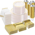 BESTVIP 700 PCS Clear Gold Plastic Plates and Silverware Set Disposable | Gold by Bestvip
