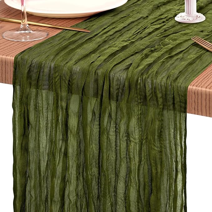 Showgeous 2 Pack Olive Green Cheesecloth Table Runners Boho Wedding Decor | - Image 9