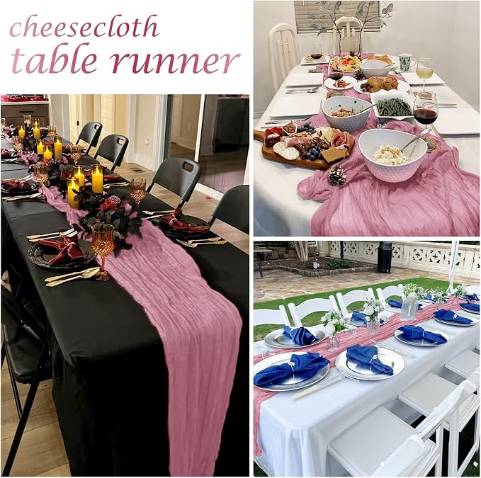 12 Pack Dusty Rose Cheesecloth Table Runner 17 x 108 Inch Gauze Table Runner - Image 7