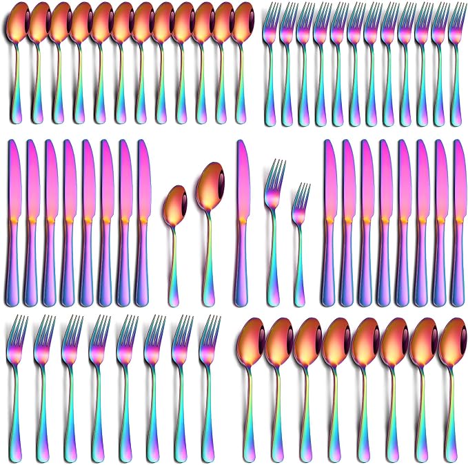 PHILIPALA 60 Piece Rainbow Silverware Set, Stainless Steel Flatware Set by PHILIPALA