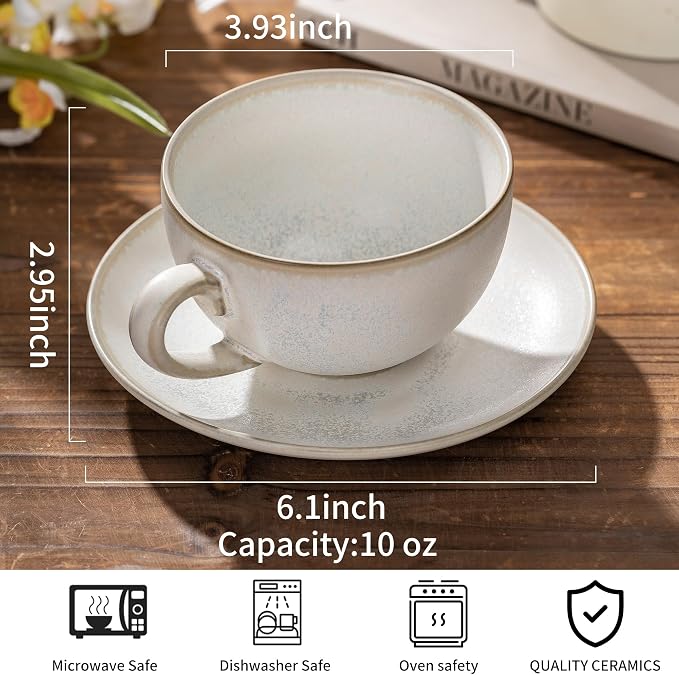 Cup and Saucer Set Turquoise Ceramic Cappuccino Mug Set of 1-10 oz Microwave - Image 5