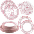 Pink White Floral Paper Plates and Napkins Party Supplies Serve 60 | 180PCS by Osonm