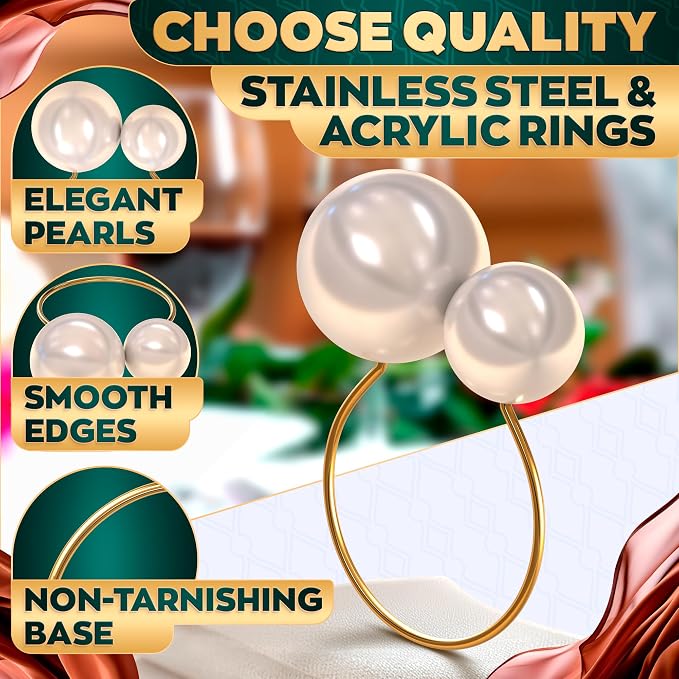 Pearl Napkin Rings Set of 12, and Party Tables - Image 3