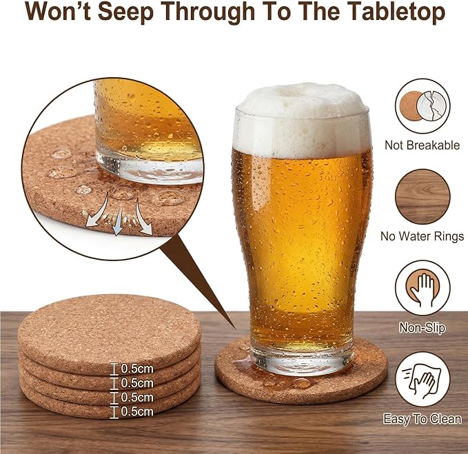 Tebery 20 Pack Cork Coasters Round, 3.9" Bar Coasters - Image 3