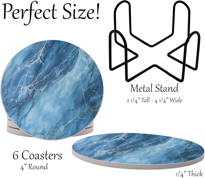 Blue Marble Round Coasters Set of 6 - Image 2